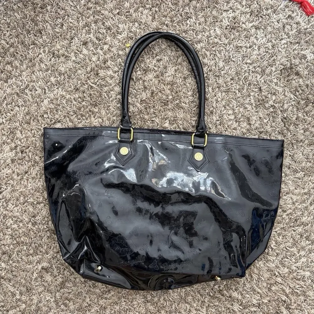 Betseyville by Betsey Johnson Patent Leather Floral Retro Large Rose Tote Bag￼